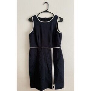 Ann Taylor Sheath Dress Size 8 Petite Navy Blue With White Trim Sleeveless